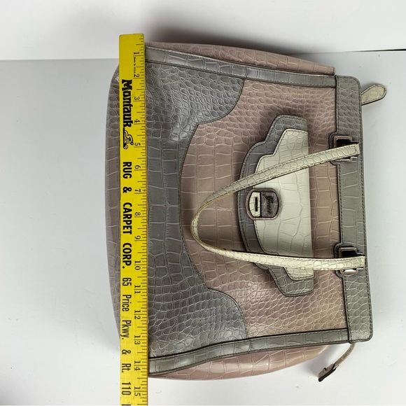 Guess Handbag Purse Tote Croc Embossed Patent Leather Pink Gray - READ - Picture 13 of 16